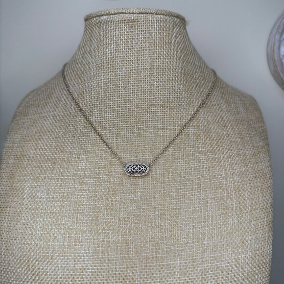 Kendra Scott Gold/Silver Oval Pendant Necklace With Intricate Cutout Design - Picture 2 of 12